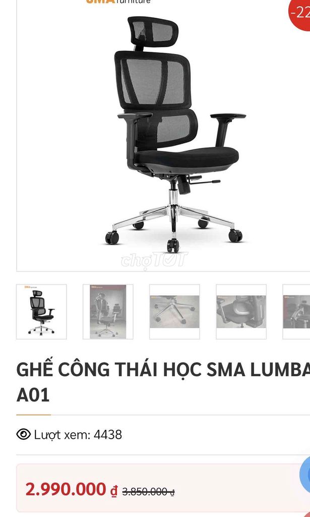 Ghế công thái học SMA Furniture Lumbar A01 Đen 90%. Mua bán Bàn ghế tại Quận Hồng Bàng Hải Phòng được đăng bởi Hiep hình 1