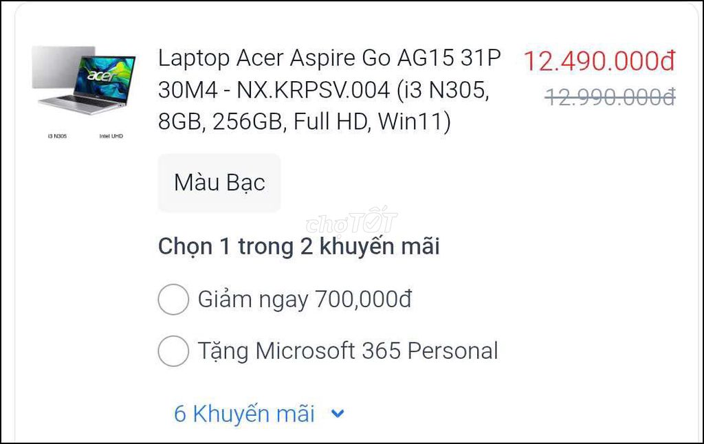 Acer Aspire Go AG15 i3 N305 8GB/256GB. Mua bán Laptop tại Thành phố Thủ Dầu Một Bình Dương được đăng bởi Le Van Thanh hình 1