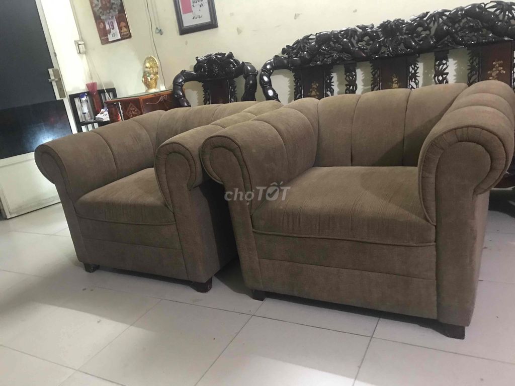 CẶP GHẾ SOFA LỚN MÀU CÀ PHÊ VẢI NHUNG GÂN