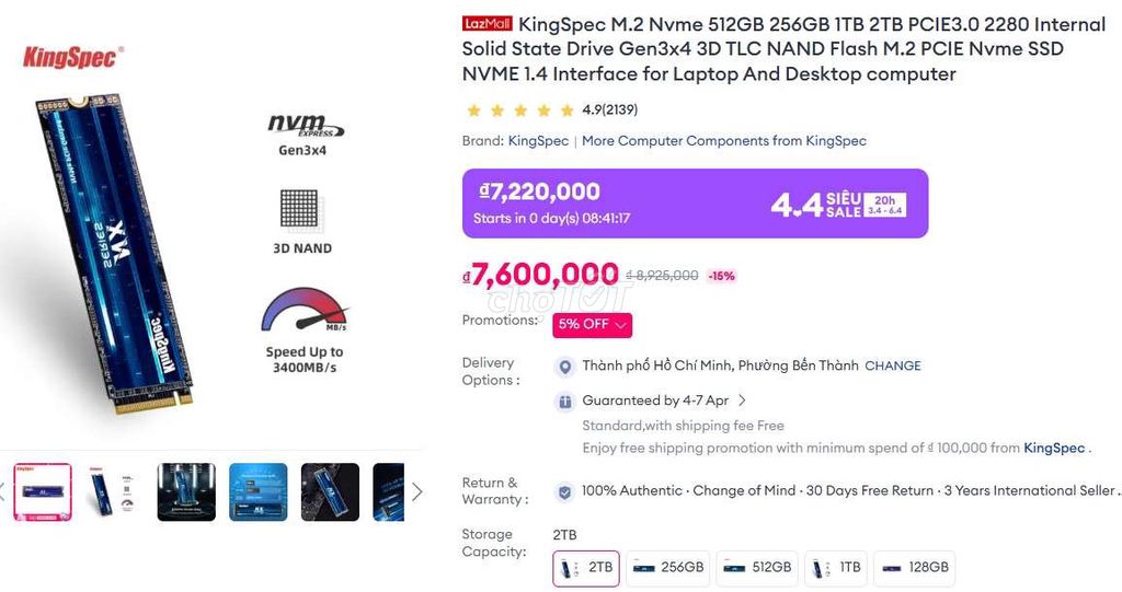 KingSpec NVME Gen3x4 2TB (kèm box). Mua bán Linh kiện (RAM, Card...) tại Quận 10 Tp Hồ Chí Minh được đăng bởi Phong hình 1