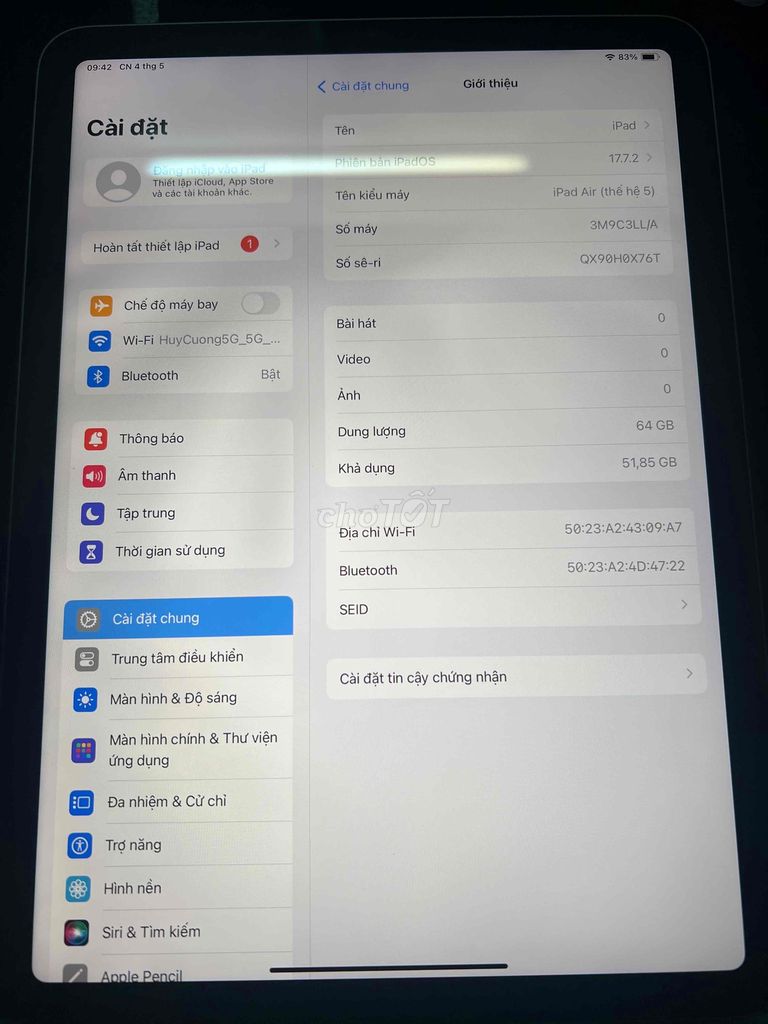 Ipad Air5 64G lỗi màn nhẹ