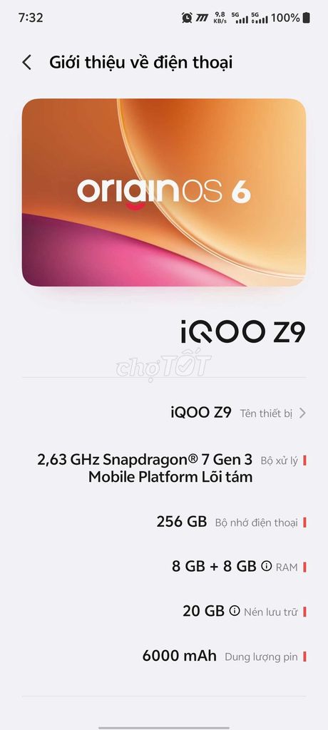 iQOO Z9 Snapdragon 7 Gen 3 16GB/256GB. Mua bán Điện thoại tại Quận Hai Bà Trưng Hà Nội được đăng bởi TRẦN VŨ HOÀNG PHÚC hình 1