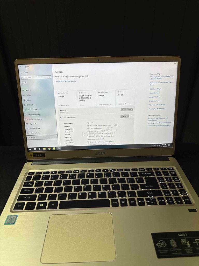 Acer Swift 3 SF315 i5 8250U lỗi Shift trái. Mua bán Laptop tại Quận Kiến An Hải Phòng được đăng bởi LTH hình 1