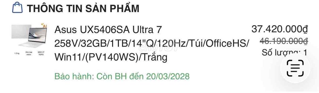 Asus UX5406SA Ultra 7 14 inch 32GB/1TB. Mua bán Laptop tại Huyện Nhà Bè Tp Hồ Chí Minh được đăng bởi Tran Thanh hình 1