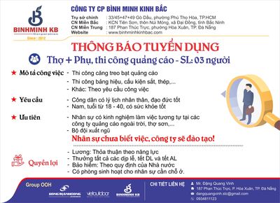 TUYỂN THỢ + PHỤ, THI CÔNG QUẢNG CÁO