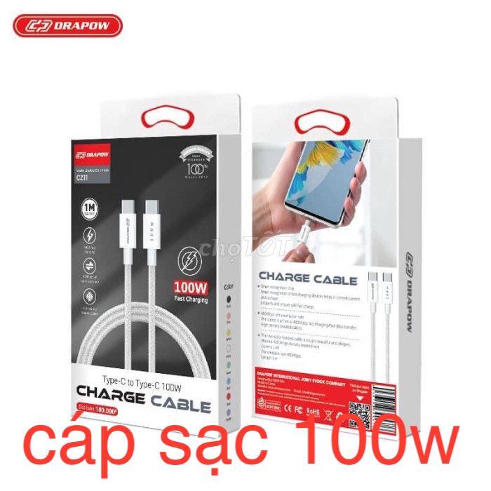 Cáp sạc dây dù siêu nhanh 100W chân C to C Drapow