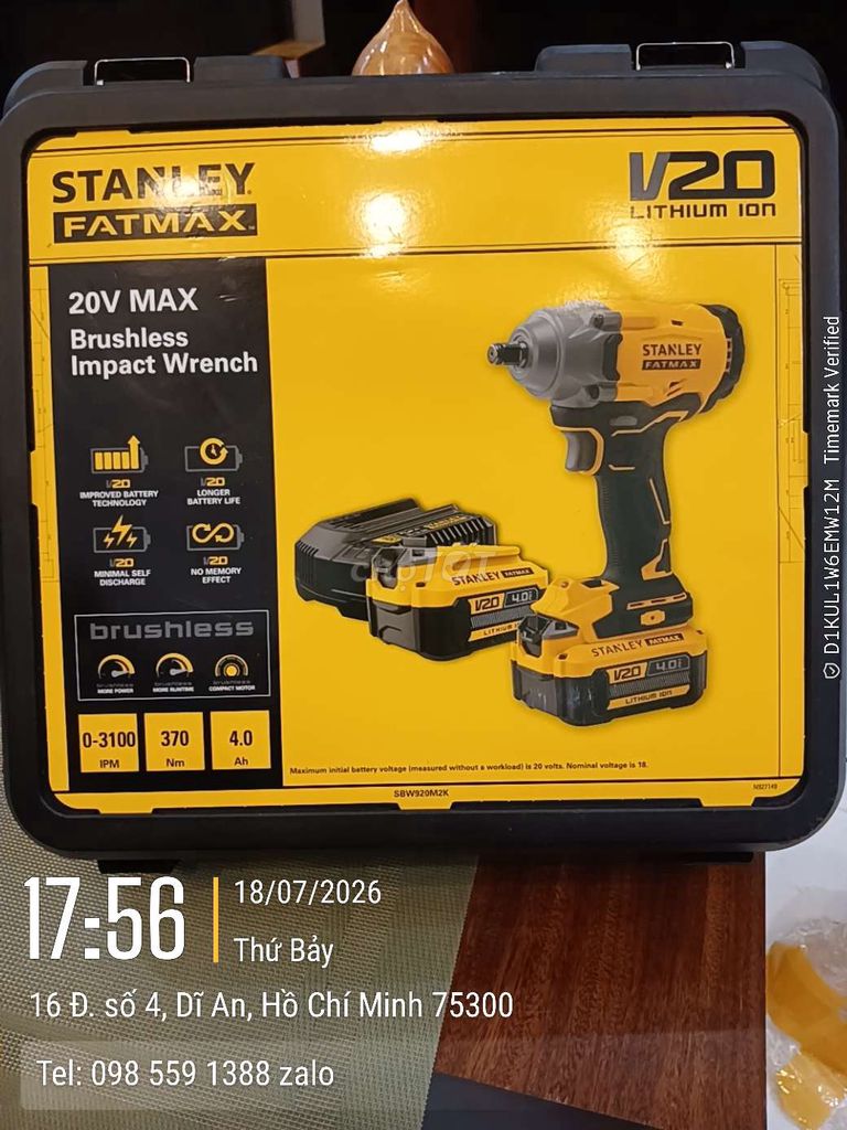 Bulong Stanley Fatmax kèm 1 Pin 4ah 20V. Mua bán Đồ chuyên dụng, Giống nuôi trồng tại Thành phố Dĩ An Bình Dương được đăng bởi Cuu Long hình 1