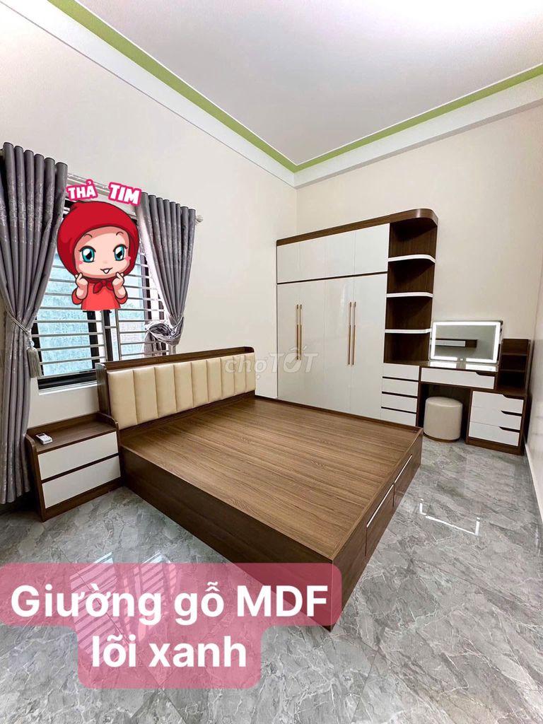 Giường#gỗMDF#lõi xanh phủ melamine 1m8 x2m