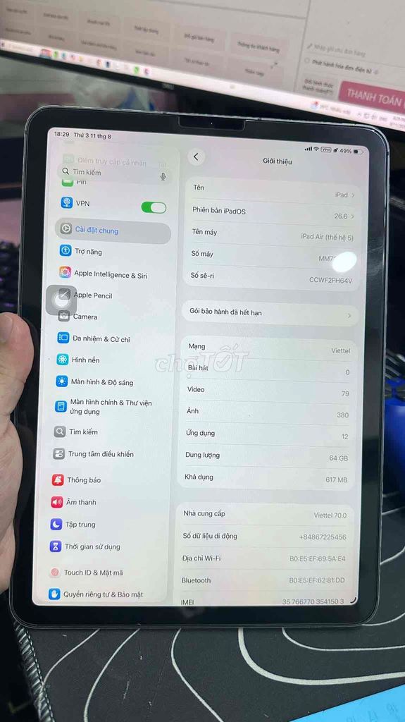 bán hoặc giao lưu ipad air 5 64gb bản dùng sim. Mua bán Máy tính bảng tại Thành phố Thủ Đức Tp Hồ Chí Minh được đăng bởi Tuấn Anh hình 1