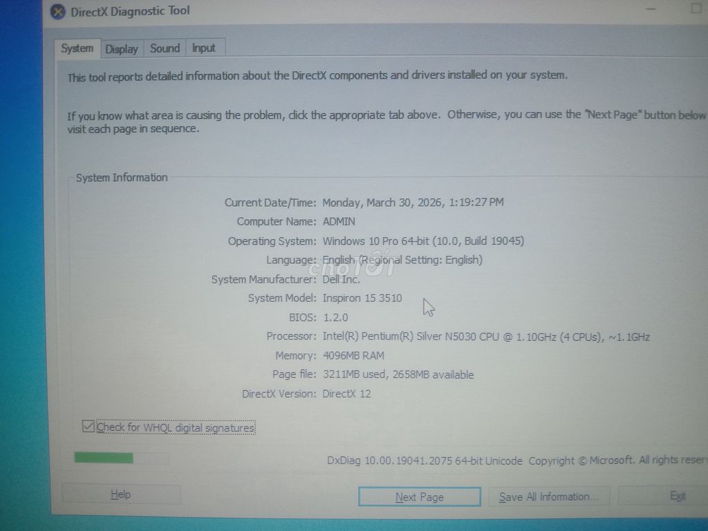 Dell Inspiron 15 N5030 15.6 inch 4GB/128GB. Mua bán Laptop tại Huyện Châu Thành Tiền Giang được đăng bởi VI TINH THANH BINH hình 1