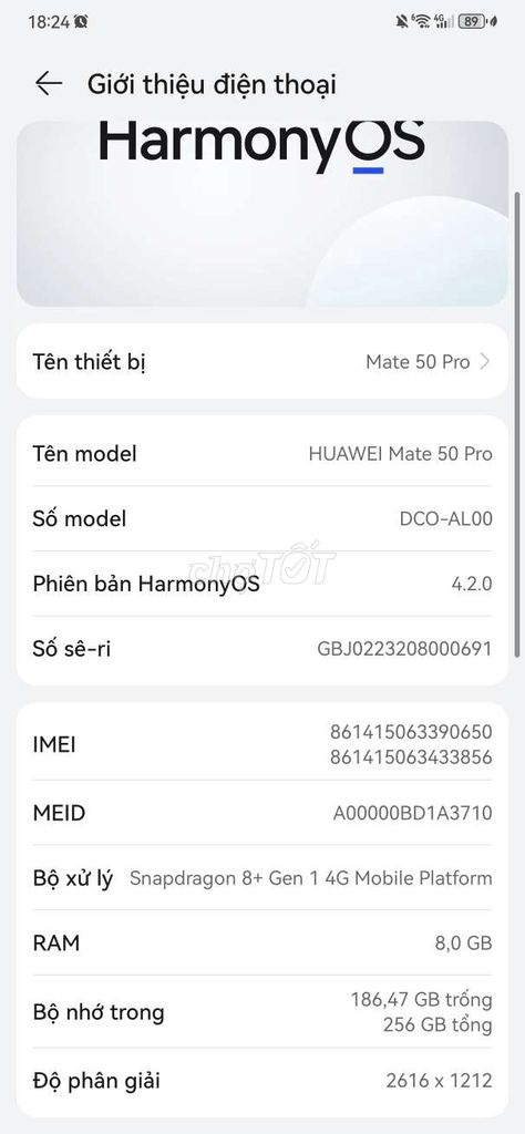 Huawei Mate 50 Pro 256GB. Mua bán Điện thoại tại Huyện Hoài Ân Bình Định được đăng bởi Kiet Van hình 1