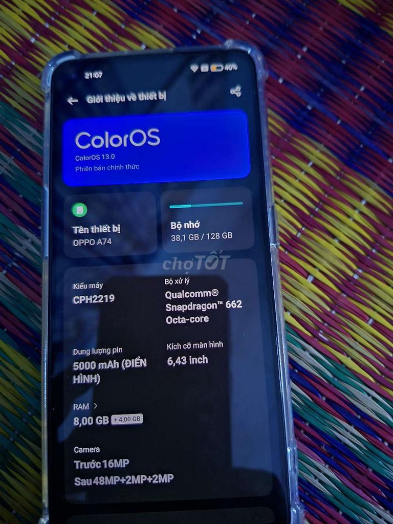 OPPO A74 8GB/128GB Đen. Mua bán Điện thoại tại Quận Cẩm Lệ Đà Nẵng được đăng bởi K12 Trường Sơn hình 1