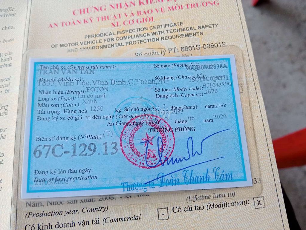 Xe tải foton 1,25t, đời 2008. Mua bán Xe tải, xe ben tại Huyện Tri Tôn An Giang được đăng bởi Lathanhnghi hình 1