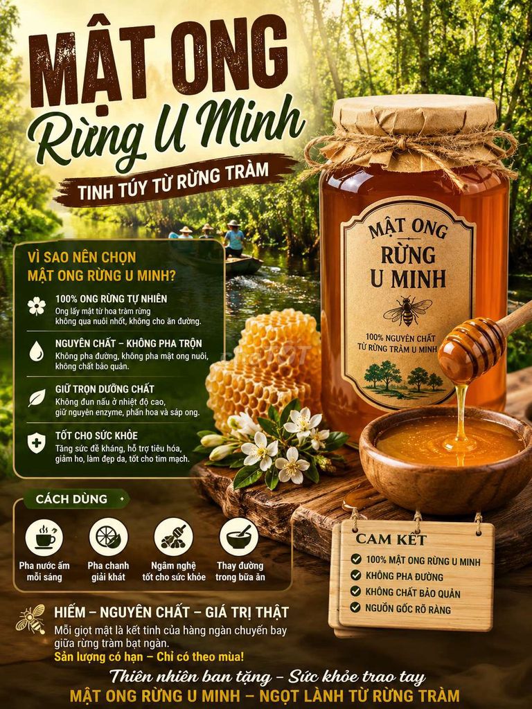 Mật ong U Minh hoa tràm nguyên chất. Mua bán Đồ ăn, thực phẩm và các loại khác tại Huyện Cái Nước Cà Mau được đăng bởi Hải Đăng  hình 1
