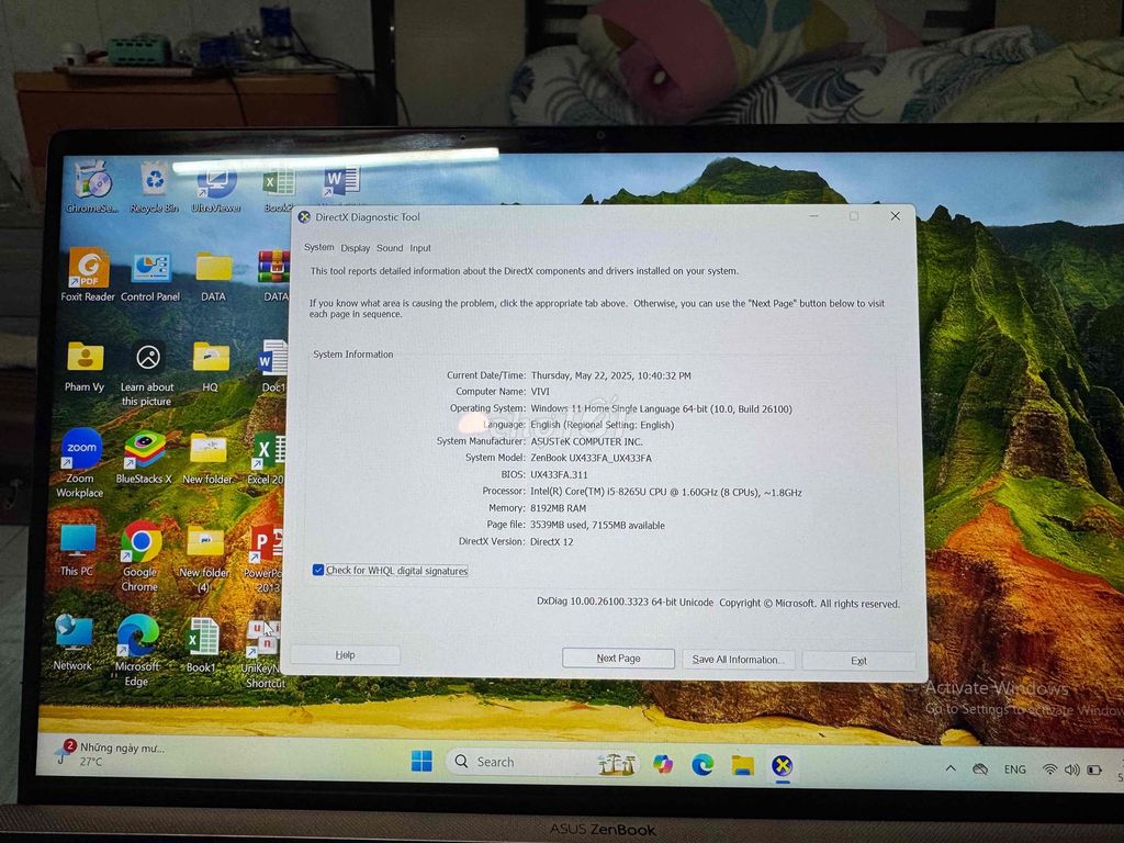 Laptop Asus ZenBook UX433FA i5 8265U/8GB/256GB. Mua bán Laptop tại Quận Gò Vấp Tp Hồ Chí Minh được đăng bởi Vy hình 2