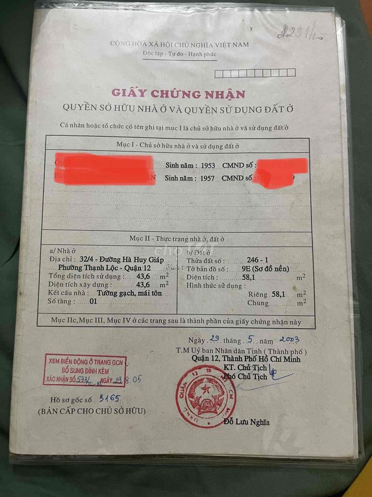 Bán nhà mặt tiền Hà Huy Giáp.58m SHR.1trệt,1lầu.giá 4tỷ
