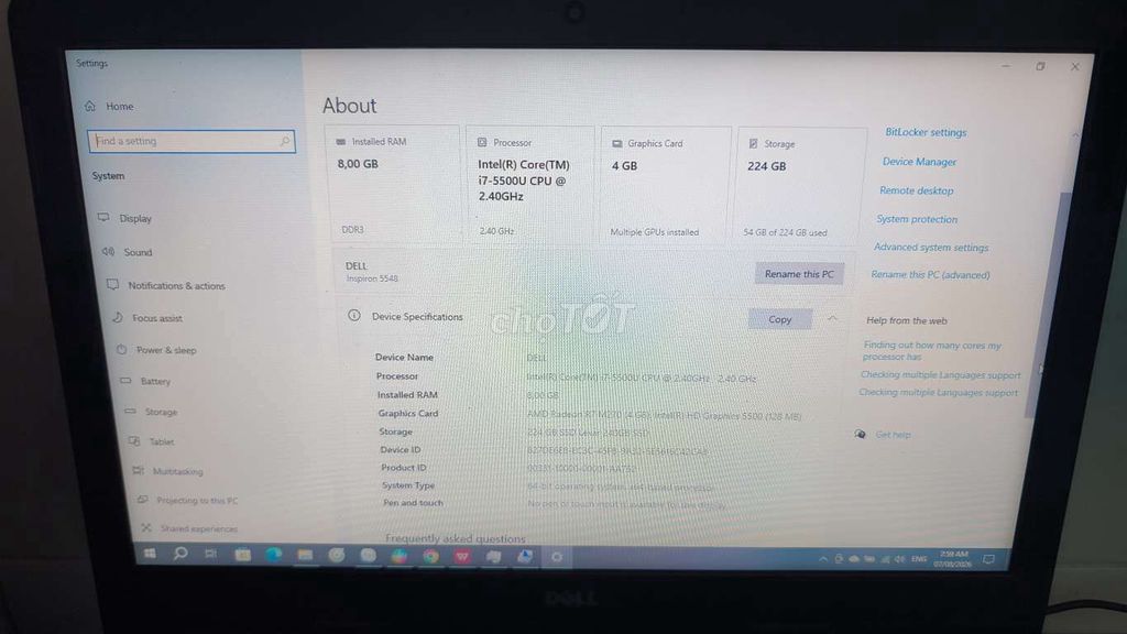 Dell Inspiron 5548 i7-5500U 8GB/224GB Đen. Mua bán Laptop tại Quận 12 Tp Hồ Chí Minh được đăng bởi Le Tu hình 1
