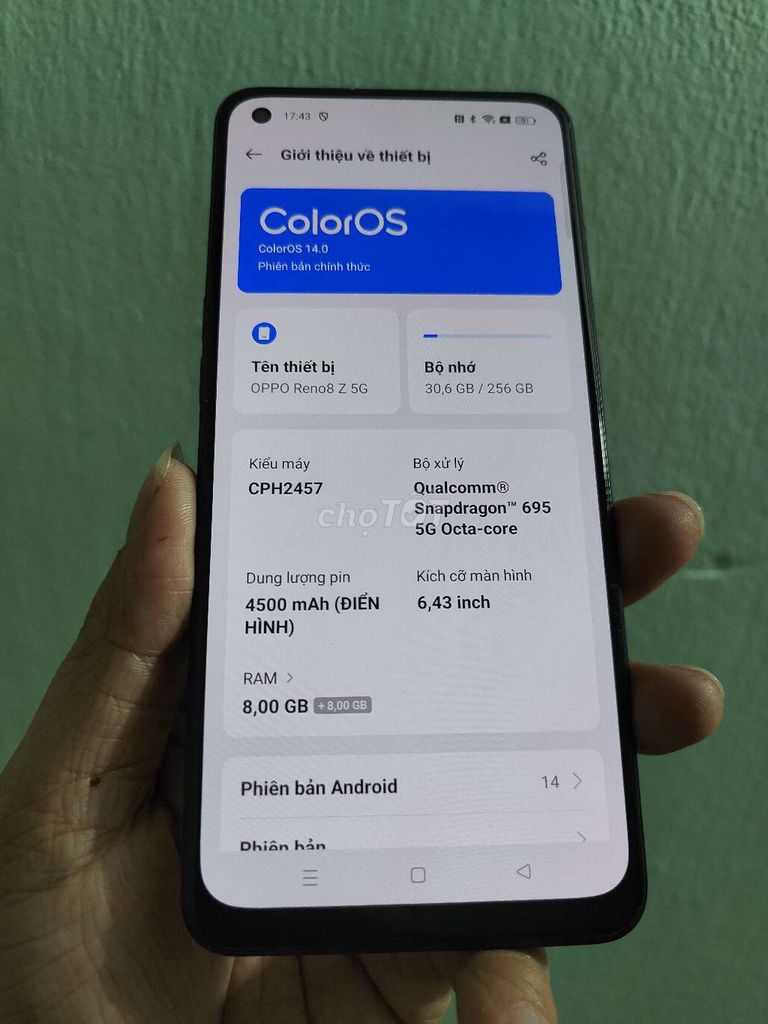 Oppo reno 8Z 5G 8Gb/256Gb nguyên zin , vân tay