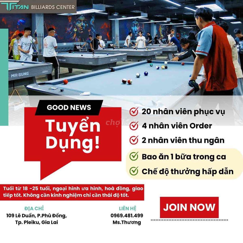 Tuyển Dụng Nhân Viên Club Billiard Nhiều Vị Trí