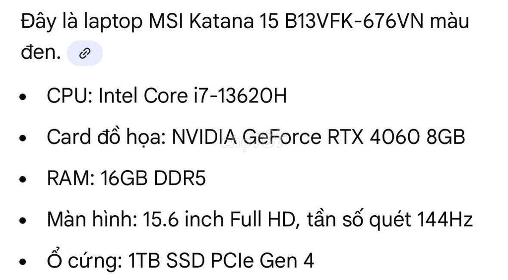 MSI Katana 15 i7-13620H 15.6 inch 32GB/1TB. Mua bán Laptop tại Thành phố Dĩ An Bình Dương được đăng bởi Trịnh xuân Hiến hình 1