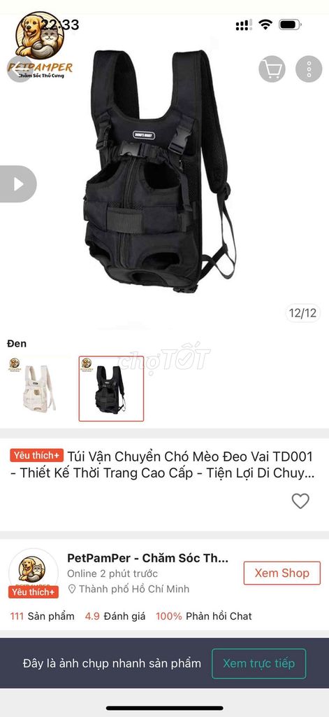 Túi vận chuyển TD001 Vải Đen. Mua bán Phụ kiện, Thức ăn, Dịch vụ tại Quận Phú Nhuận Tp Hồ Chí Minh được đăng bởi HongLam hình 1