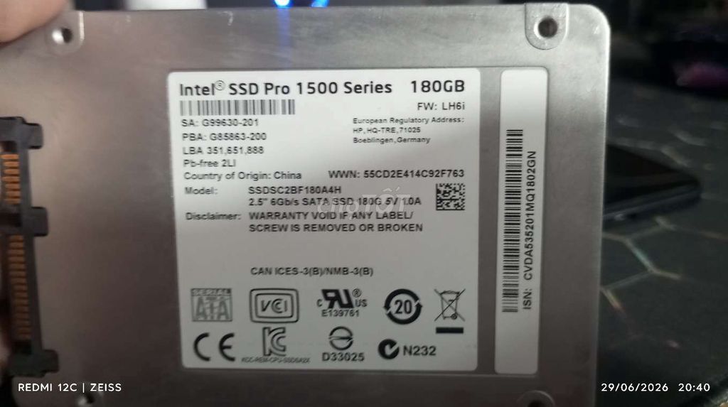 Ổ cứng SSD Intel SSD Pro 1500 Series 180GB SATA. Mua bán Linh kiện (RAM, Card...) tại Quận Tân Bình Tp Hồ Chí Minh được đăng bởi Nguyen Anh Vũ hình 1