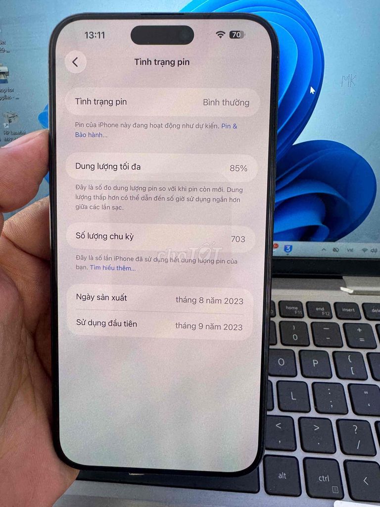 Apple iPhone 15 Pro Max 256GB Đen 85%. Mua bán Điện thoại tại Quận 6 Tp Hồ Chí Minh được đăng bởi QUỐC THIÊN BÁN GÓP 0 ĐỒNG  hình 1