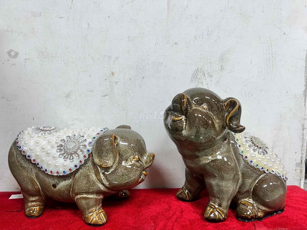 Cặp Heo GốmSứ men chảy đính đá,ngọc trai trang trí. Mua bán Đồ sưu tầm, đồ cổ tại Quận 3 Tp Hồ Chí Minh được đăng bởi Tuỳ Duyên 2 hình 1