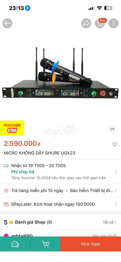 Micro không dây Shure UGX23 Đen. Mua bán Tivi, Âm thanh tại Huyện Mỏ Cày Bắc Bến Tre được đăng bởi Minh Tân hình 1
