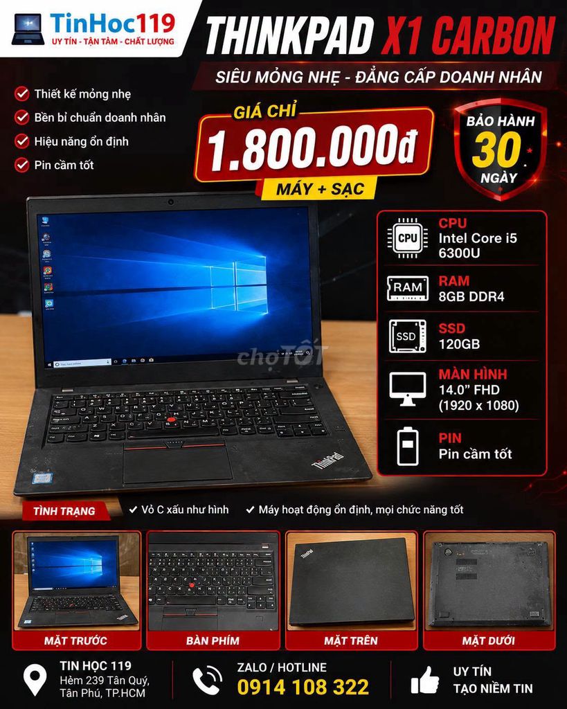 Lenovo ThinkPad X1 Carbon i5-6300U 14 inch 8GB/120GB SSD Đã qua sử dụn. Mua bán Laptop tại Quận Tân Phú Tp Hồ Chí Minh được đăng bởi Hội Đồ Điện Tử hình 1