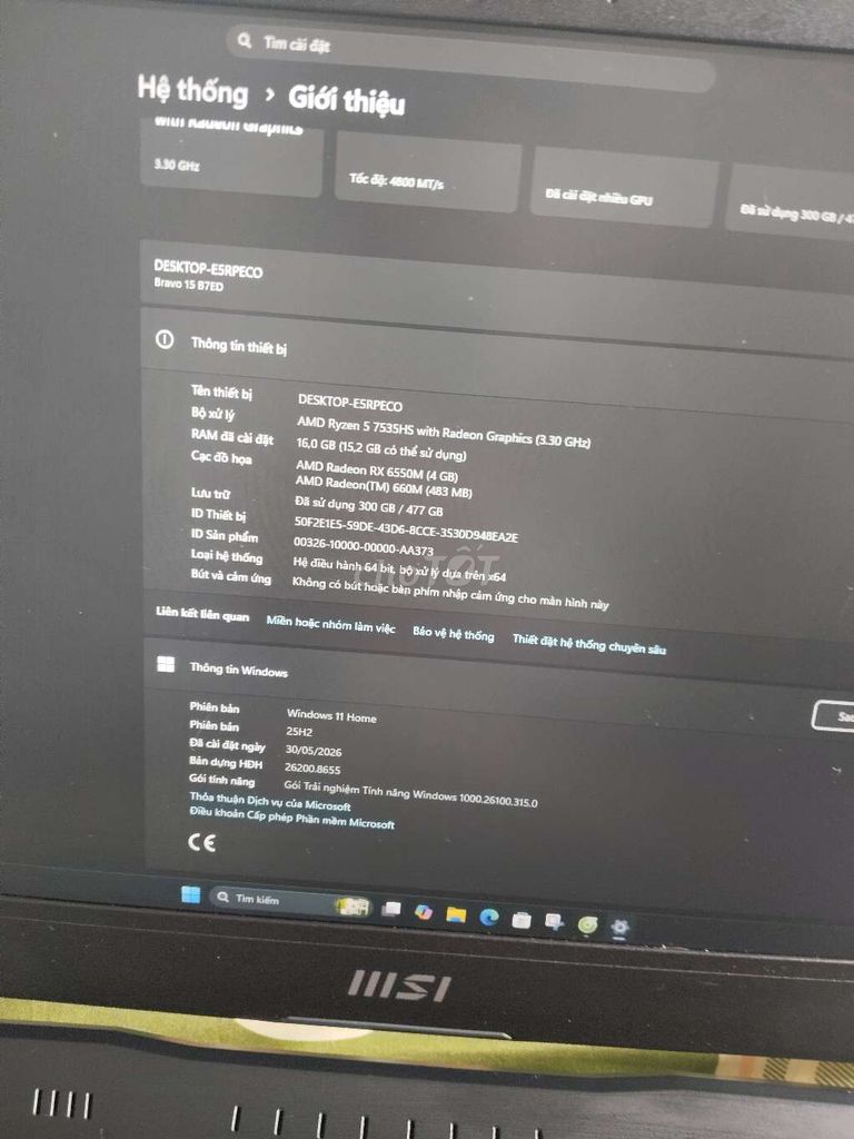 MSI Bravo 15 B7E Ryzen 5 16GB/500GB SSD Đen. Mua bán Laptop tại Quận Hải Châu Đà Nẵng được đăng bởi Cường hình 1