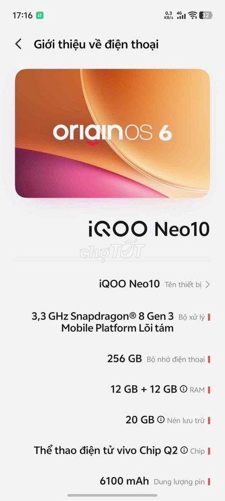 Vivo iQOO Neo 10 Đen 256GB. Mua bán Điện thoại tại Thành phố Gia Nghĩa Đắk Nông được đăng bởi vinh hình 1