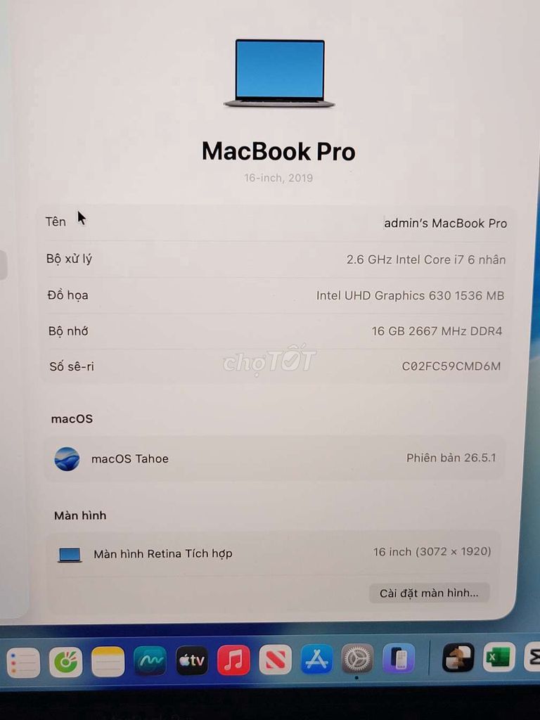 Apple MacBook Pro 16 inch 2019 i7 16GB. Mua bán Laptop tại Huyện Bình Chánh Tp Hồ Chí Minh được đăng bởi Duong Khanh Linh hình 1