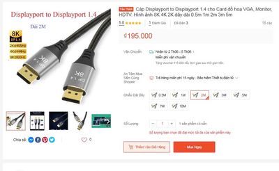 Cáp Displayport 1.4, Hình ảnh 8K 4K 2K dây dài 1m5. Mua bán Phụ kiện (Màn hình, Chuột...) tại Thành phố Dĩ An Bình Dương được đăng bởi hàng mới thanh lý 1 nữa giá