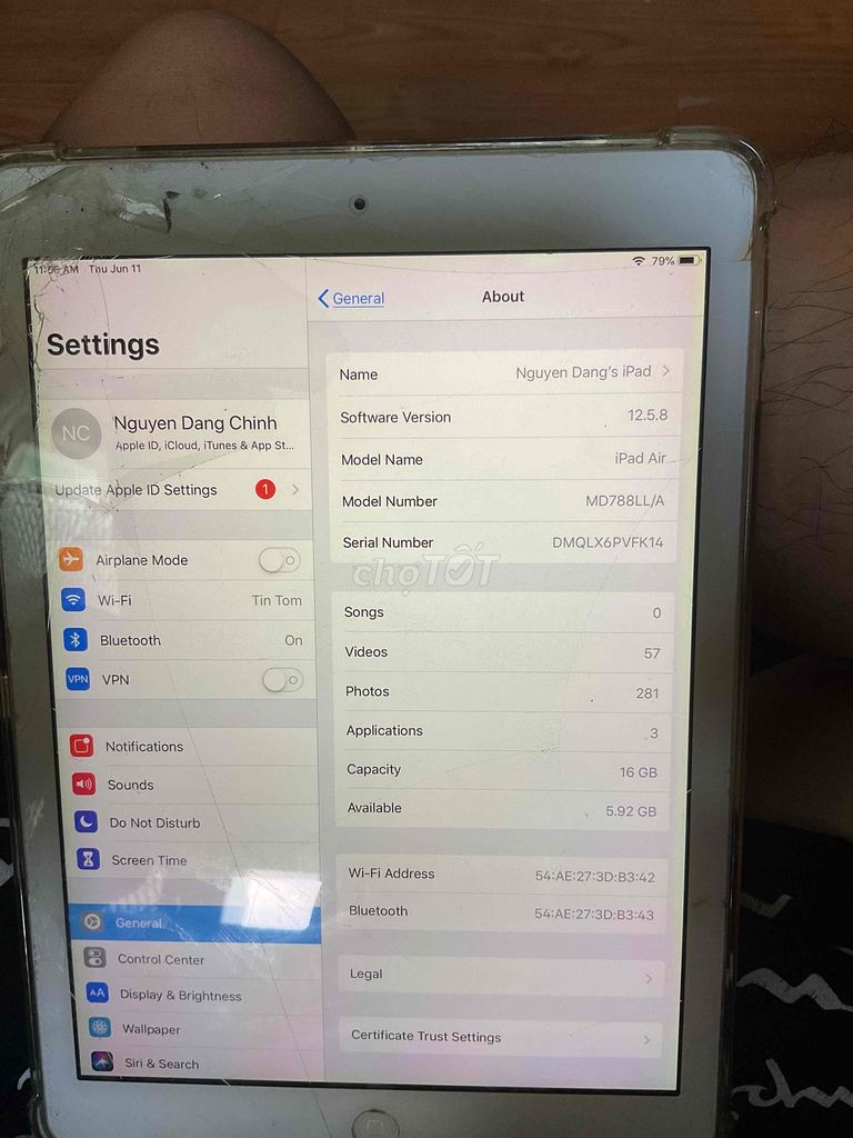 Apple iPad Air 16GB Bạc Bể mặt kính. Mua bán Máy tính bảng tại Huyện Bình Chánh Tp Hồ Chí Minh được đăng bởi Chinh Nguyen hình 1