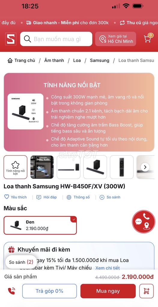Loa thanh Samsung HW-B450F/XV Đen 300W. Mua bán Tivi, Âm thanh tại Quận 1 Tp Hồ Chí Minh được đăng bởi Jayo hình 1