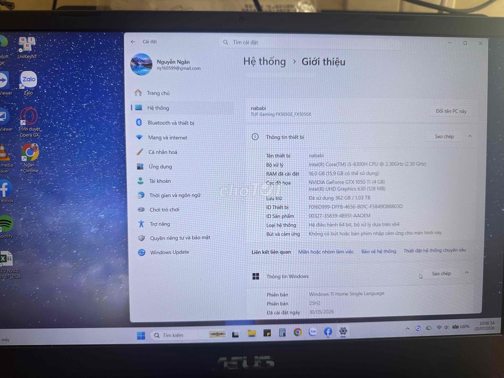 Asus TUF Gaming FX505GE i5-8300H 16GB/1TB GTX 1050. Mua bán Laptop tại Quận Gò Vấp Tp Hồ Chí Minh được đăng bởi Chị Bé Na hình 1