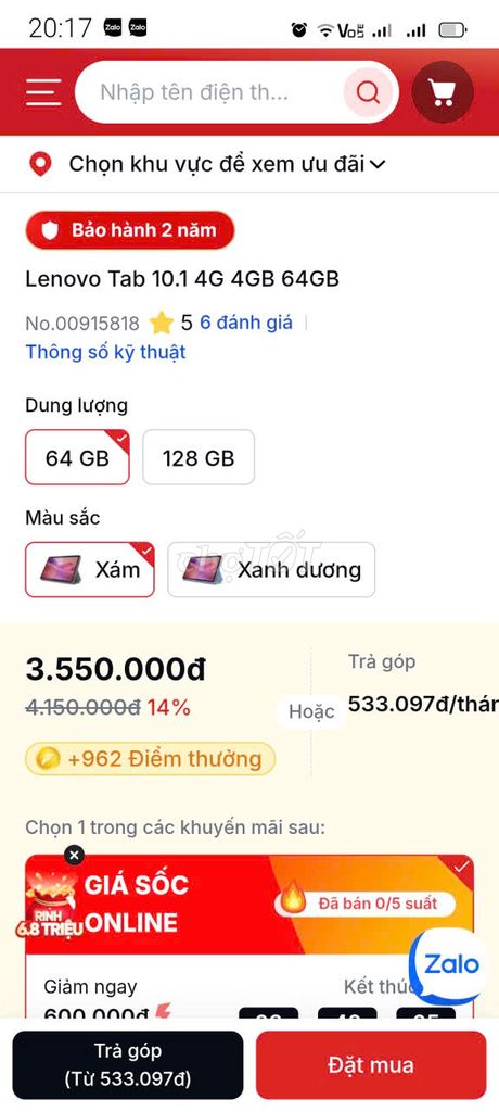 Lenovo Tab 10.1 4G 64GB Xám. Mua bán Máy tính bảng tại Quận Hải Châu Đà Nẵng được đăng bởi Hữu Phận Lê hình 1