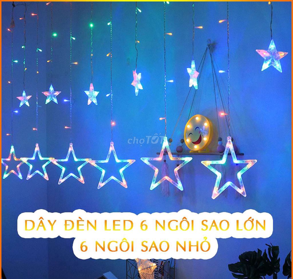 Dây Đèn Led 6 Sao Lớn, 6 Sao Nhỏ Chớp Nhiều Màu