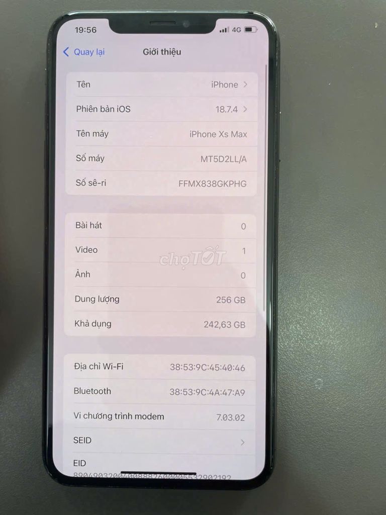 Apple iPhone Xs Max 256GB Xám. Mua bán Điện thoại tại Thành phố Bà Rịa Bà Rịa - Vũng Tàu được đăng bởi NGUYỄN VŨ HOÀNG NAM hình 1