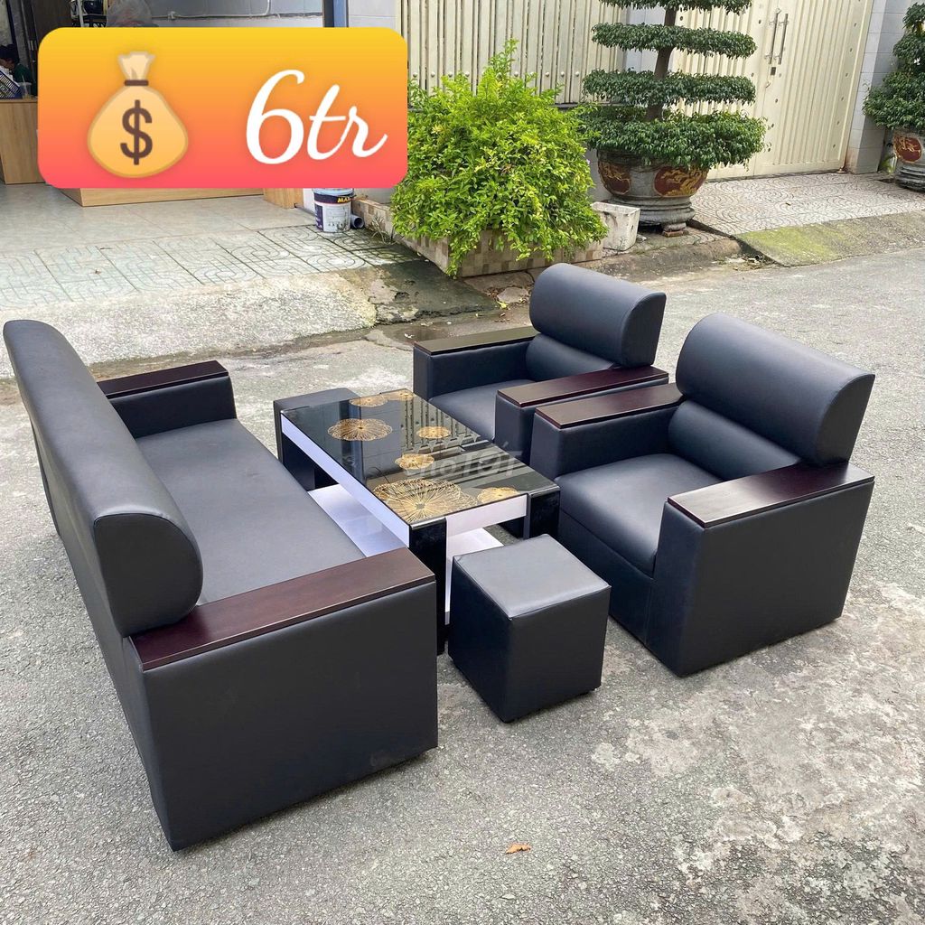 Bộ sofa gỗ da đen. Mua bán Bàn ghế tại Quận 3 Tp Hồ Chí Minh được đăng bởi Chợ nội thất Cũ TP HCM hình 1
