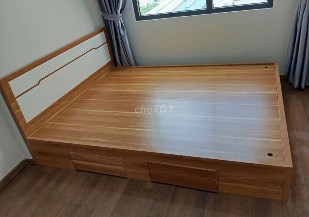 GIƯỜNG MDF GỖ CÔNG NGHIỆP 1M6*2M CÓ HỘP KÉO