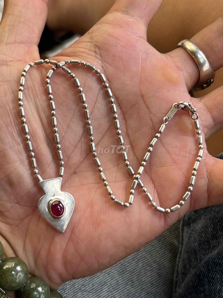 Dây chuyền hiếm bi đốt trúc bạc 925 mặt đá Ruby