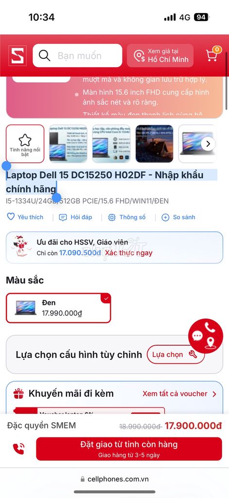 Dell 15 DC15250 i5-1334U 15.6 inch 24GB/512GB. Mua bán Laptop tại Quận Cẩm Lệ Đà Nẵng được đăng bởi Bin hình 1