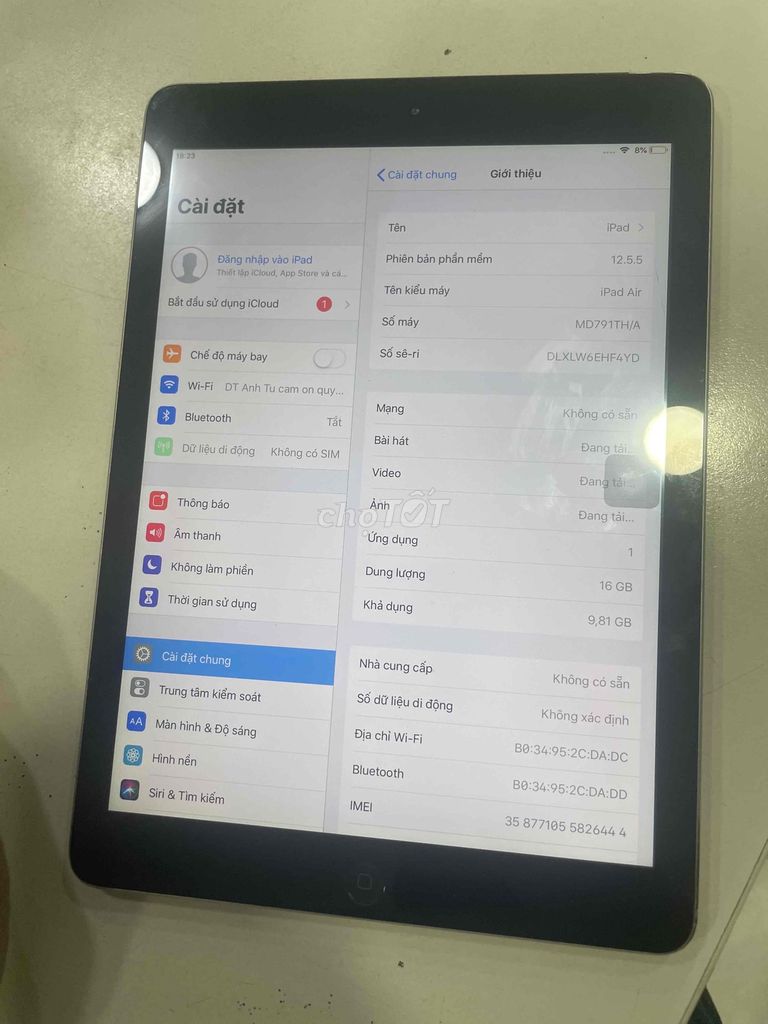 Apple iPad Air 16GB Xám. Mua bán Máy tính bảng tại Thành phố Biên Hòa Đồng Nai được đăng bởi Đinh van Tú hình 1