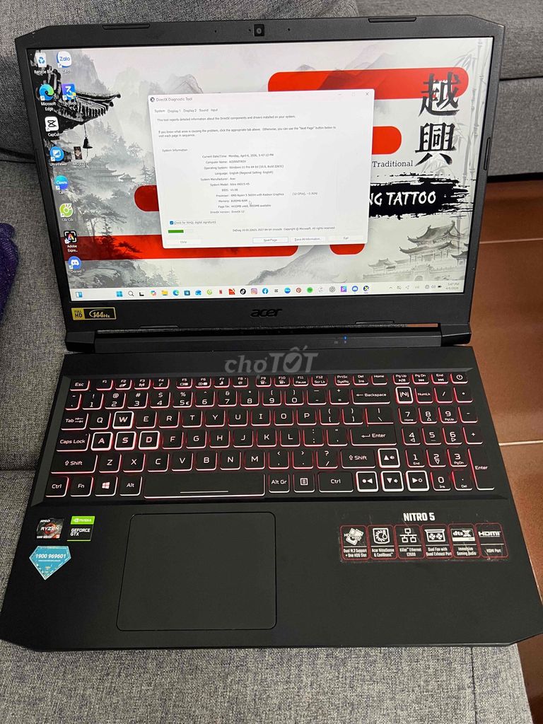 Acer Nitro 5 Ryzen 5 5600H 8GB/512GB. Mua bán Laptop tại Thành phố Đà Lạt Lâm Đồng được đăng bởi nhanh gọn lẹ hình 1