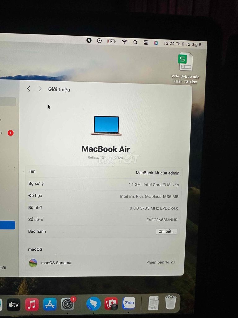 Apple MacBook Air i3 13-inch 8GB/256GB 2020. Mua bán Laptop tại Quận Bình Thạnh Tp Hồ Chí Minh được đăng bởi Thất Quí hình 1