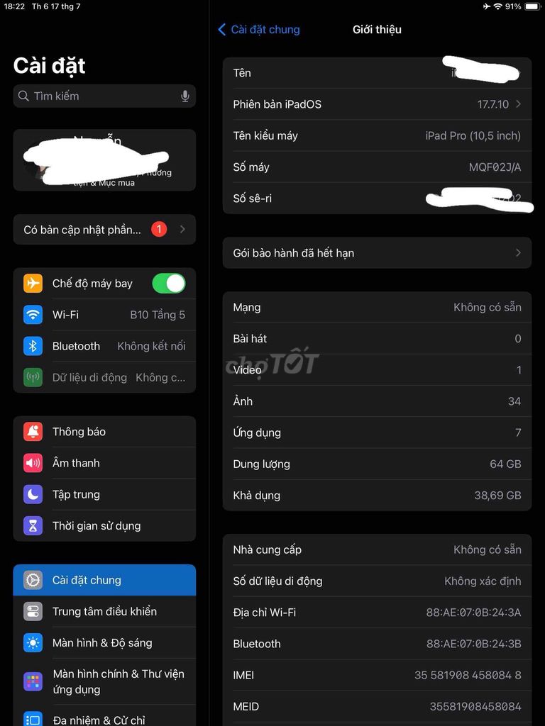Apple iPad Pro 10.5 Wifi + 4G Bạc. Mua bán Máy tính bảng tại Quận Cầu Giấy Hà Nội được đăng bởi Trung Dũng hình 1