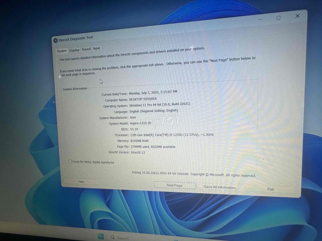 Acer Aspire 3 Core i5, Gen12/8GB/256GB. Mua bán Laptop tại Quận Cái Răng Cần Thơ được đăng bởi Thanh Tao hình 2