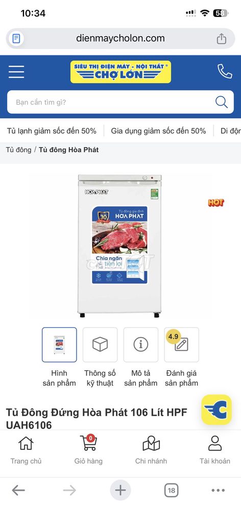 Tủ đông Hòa Phát UAH6106 106 lít. Mua bán Tủ lạnh tại Thành phố Thủ Đức Tp Hồ Chí Minh được đăng bởi Ms Phúc hình 1